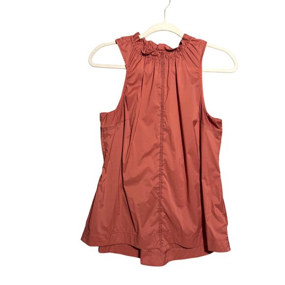 Athleta Rust Elastic Ruffled Neck Levitate Tank Top Women's Small Muted Red - Picture 4 of 12